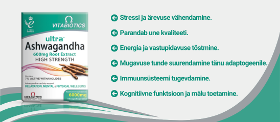 Ashwagandha stressi ja ärevuse maandamiseks.