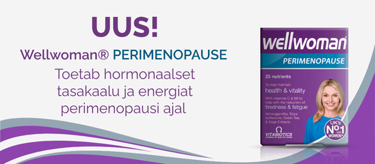 UUS! Wellwoman Perimenopause toidulisand toetab hormonaalset tasakaalu ja energiat perimenopausi ajal.