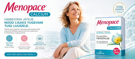 Menopace Calcium toidulisandi bänner – menopausi igapäevane tugi koos kaltsiumi, D-vitamiini ja magneesiumiga luude tervise toetamiseks